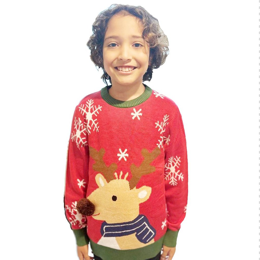 Kids' Reindeer with Pompom 3D Ugly Christmas Sweater